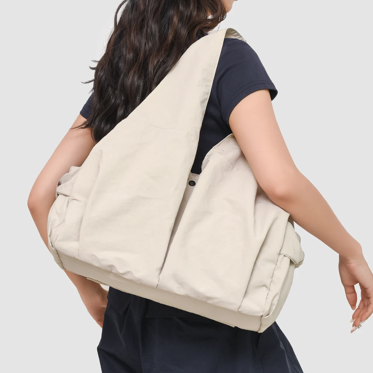 

Japanese Style Literary Shopping Bag, Simple Large-Capacity Shoulder Bag, Women's Casual Satchel Multi-Flap Pocket Pants Mommy Bag, Small Fresh Travel Bag, Yoga Bag