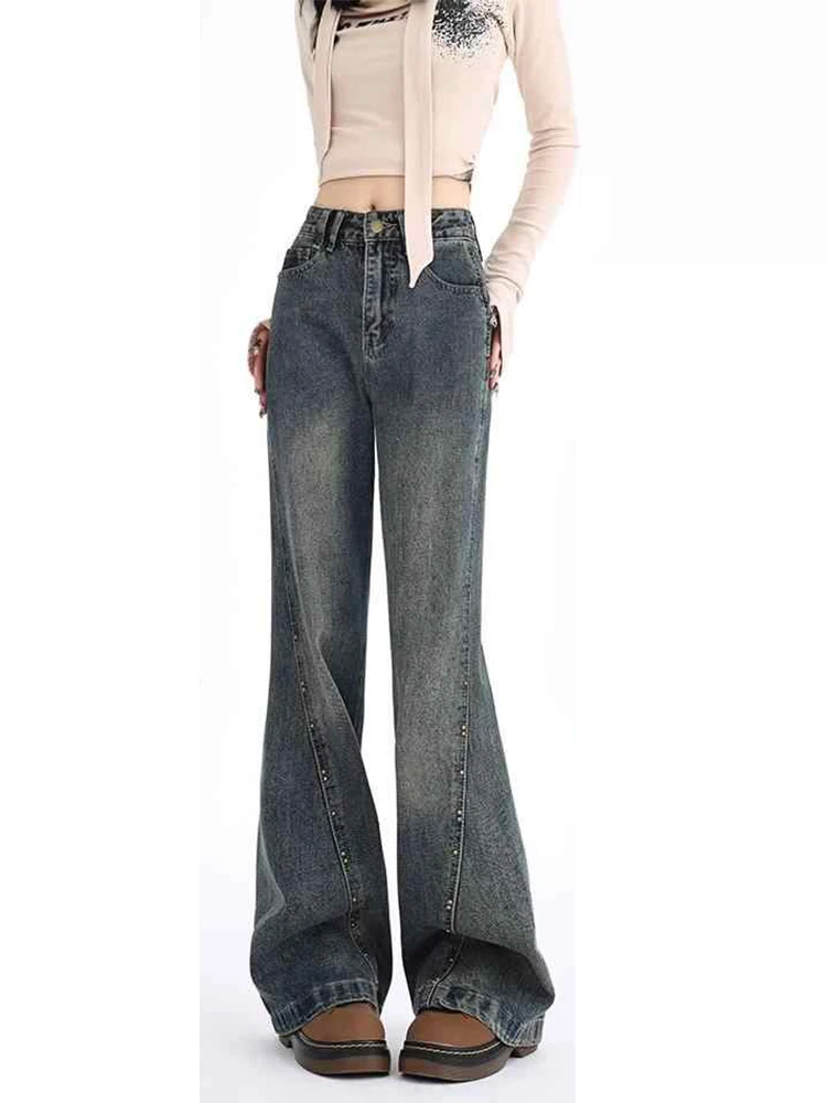 

Women Blue Y2k Flare Jeans Harajuku Japanese 2000s Style Oversize Denim Trousers Vintage Baggy Jean Pants Trashy Fashion Clothes