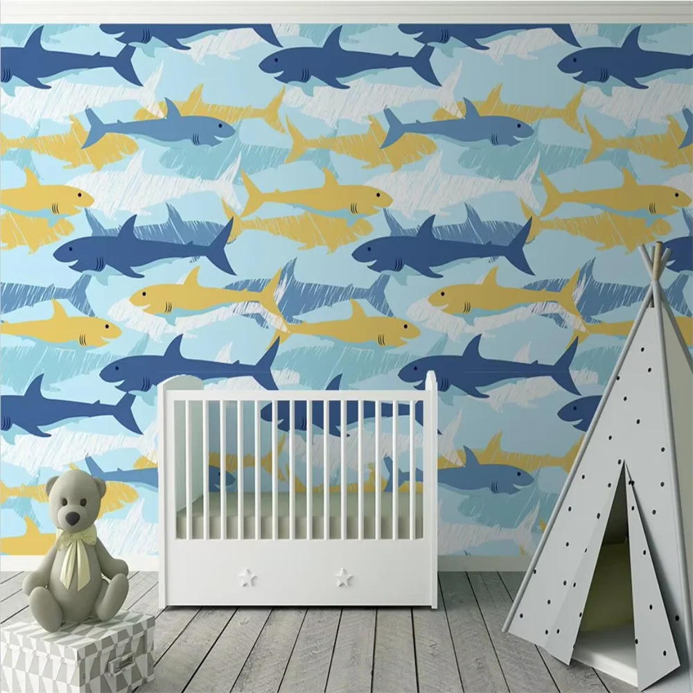 Custom Whale Shark wallpaper for Kids Room art Wall paper shoal fish Wallpapers Murals Living Room TV Sofa Study TV Background