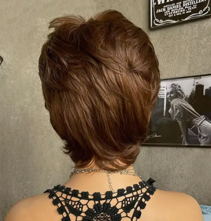 باروكات كوسبلاي للنساء، باروكات بنية اللون، شعر مستعار صناعي من الألياف المقاومة #4