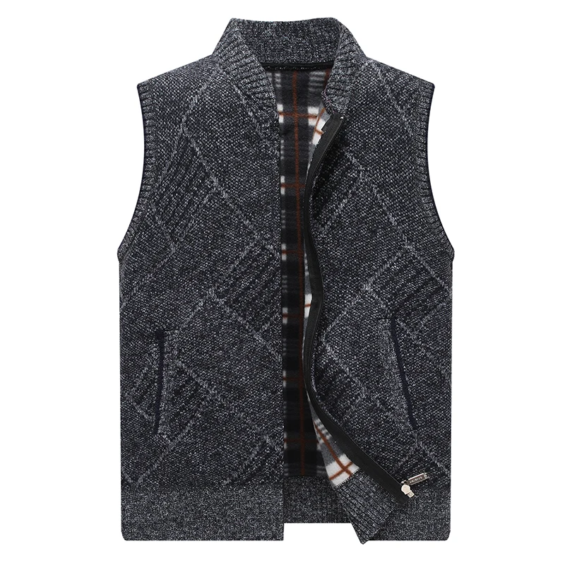 Sweater Jacket Men Autumn Winter Fleece Thicken Warm High Quality Fashion Stand Collar Long Sleeve Knit Cardigan Vest Waistcoat