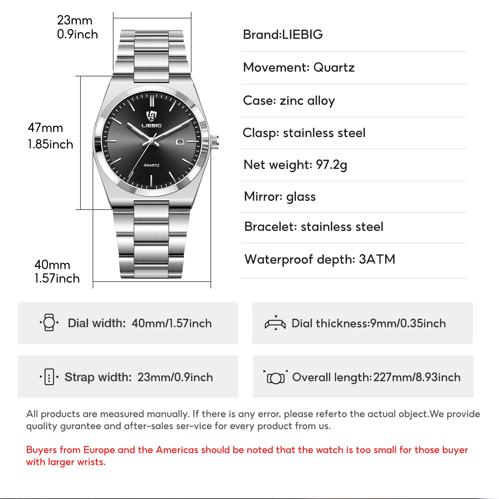LIEBIG Simple Watch Business Waterproof Week Wristwatches Male Luxury Quartz Watches Fashion Stainless Steel Watch For Men Women
