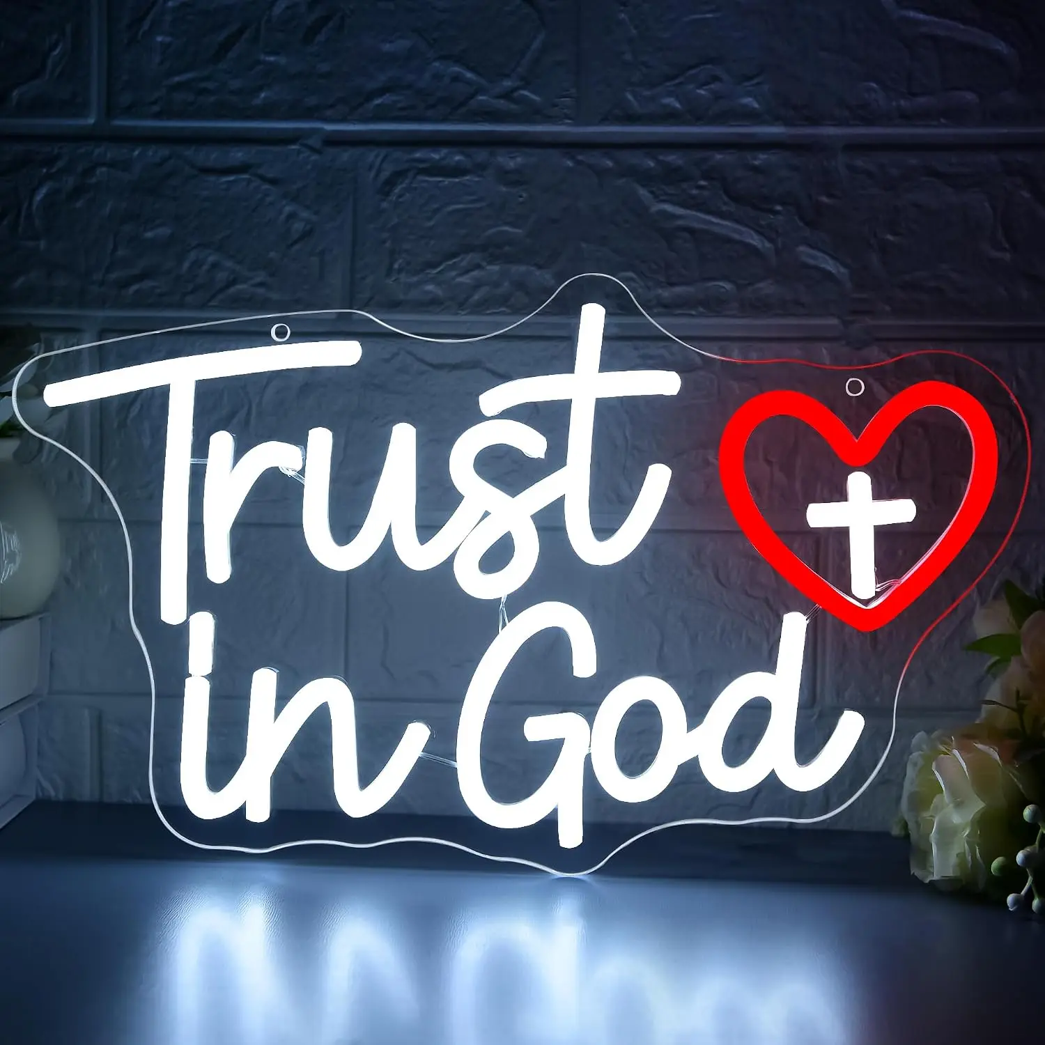 Trust in God Neon Sign LED Wall Light USB Powered Hanging Lamp For Church Bedroom Christian Home Religious Wall Decor Gift