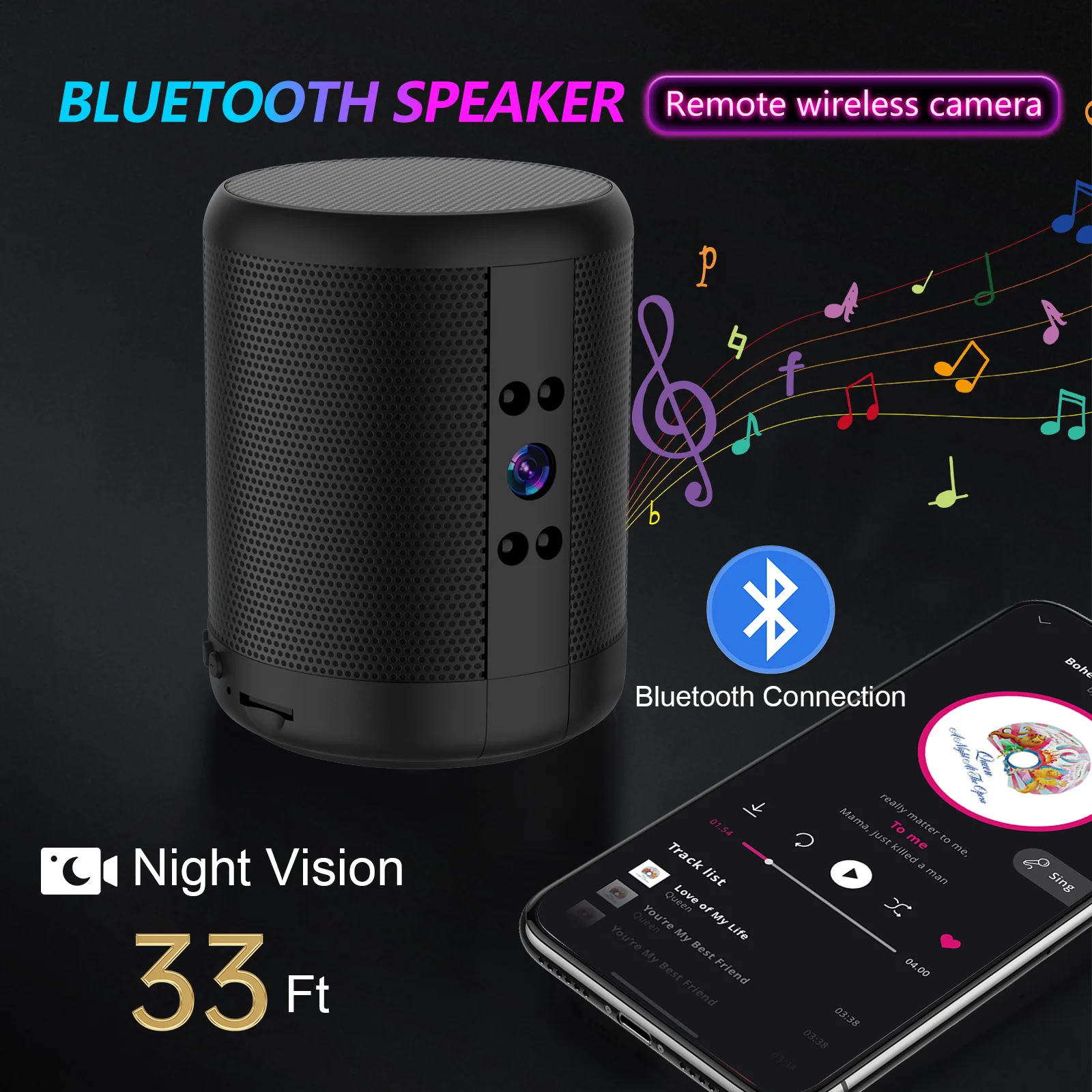 Mini Wifi Camera Bluetooth Speaker Home Security Surveillance Two-way Remote Intercom 1080P HD Night Vision Cam 3600mah Battery