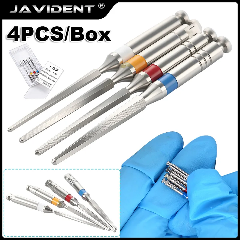 4 Pcs/Box AZDENT Dental Fiber Post Drills Stainless Steel Endodontic Reamer Root Canal Reamer 32MM1-4# Dental Instrument