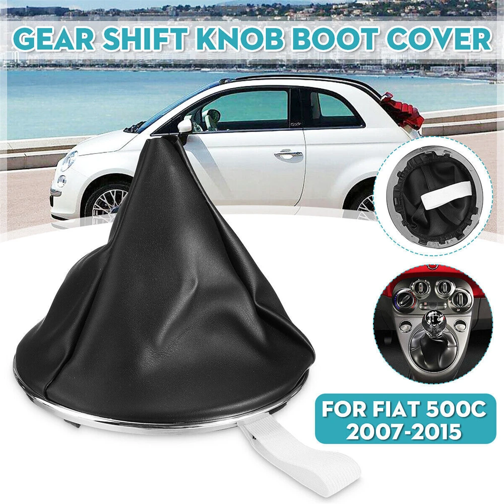 for Fiat 500 2007-2014 Gear Shift Knob Dust Cover Chrome Frame Bezel Shift Lever Headset from 50295325 Black