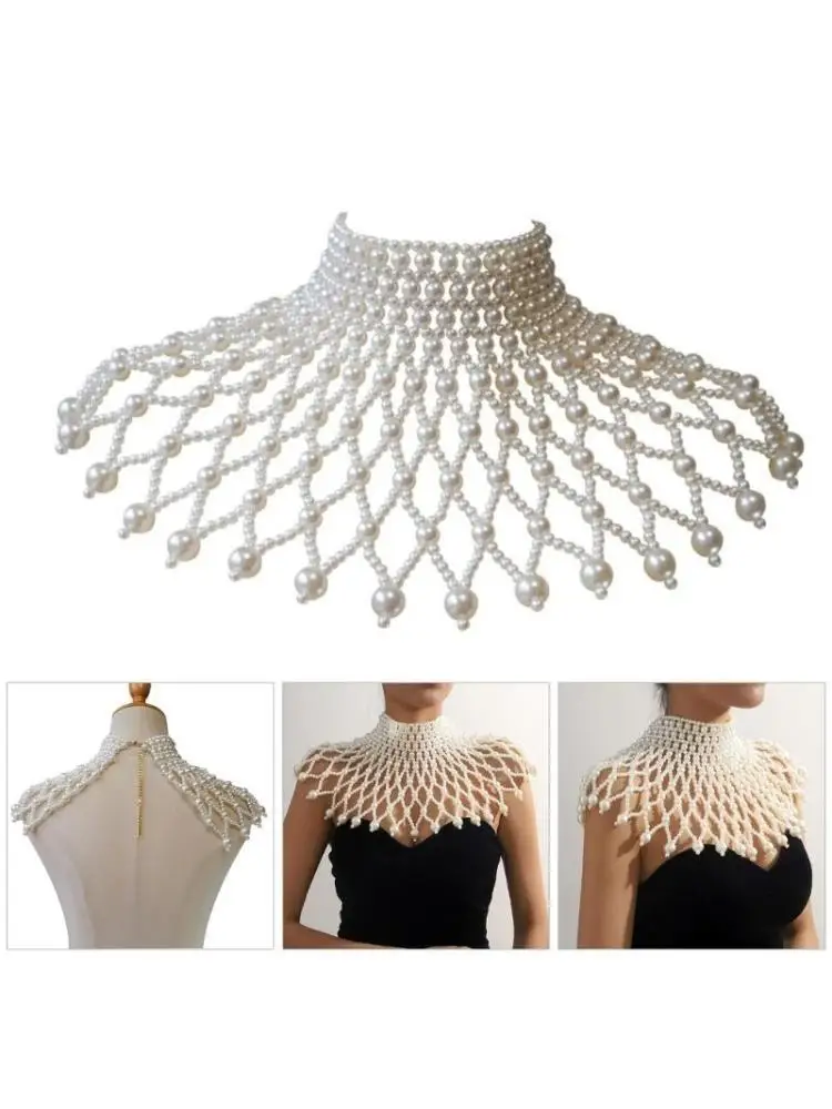 652F قلادة من اللؤلؤ الصناعي المتطور لتزيين الكتف للنساء، أغطية رأس للنادي والمهرجانات #1