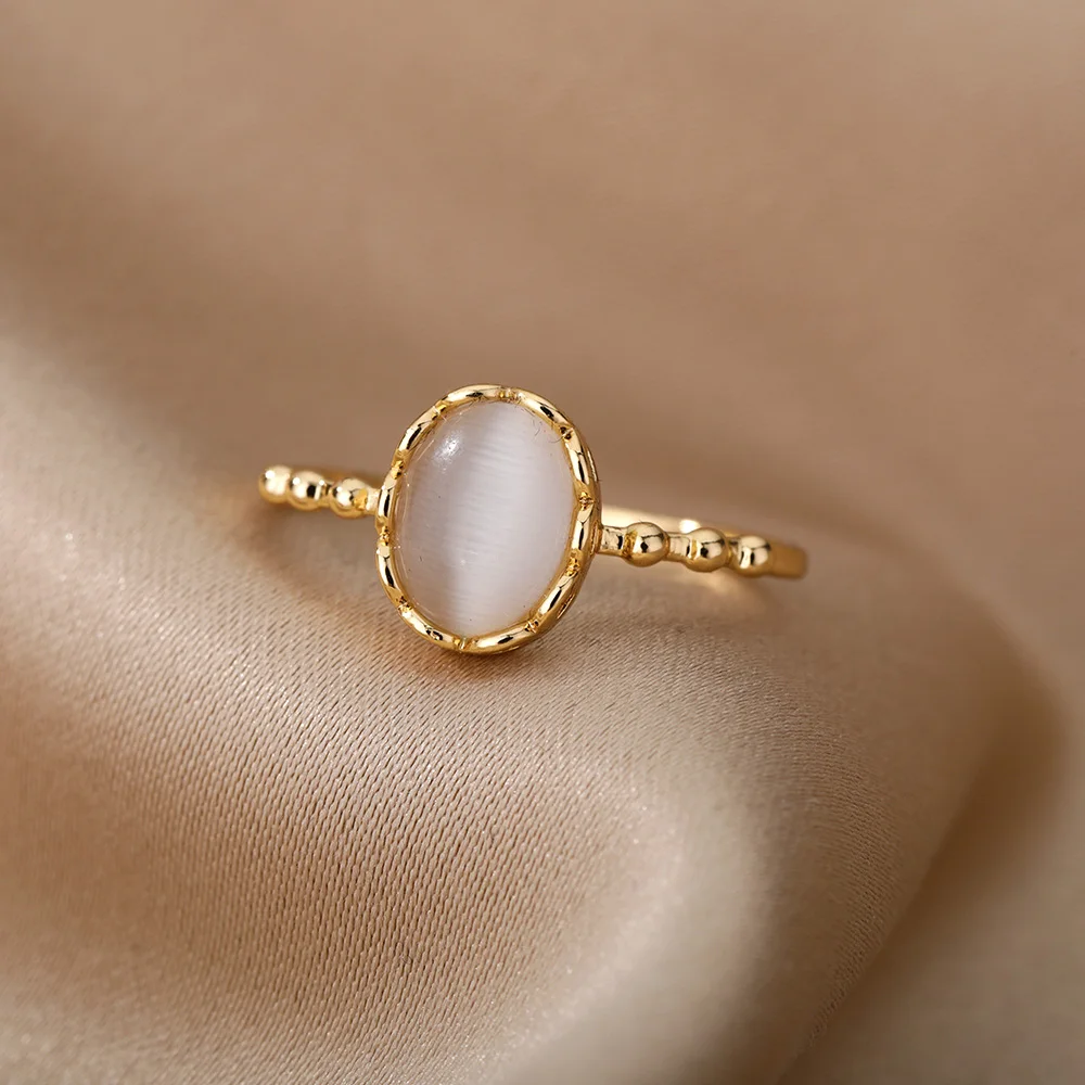 White Opal Rings For Women Lover Gold Color Female Engagement Wedding Ring Fashion Finger Jewelry Birthday Gift 2024 Trend