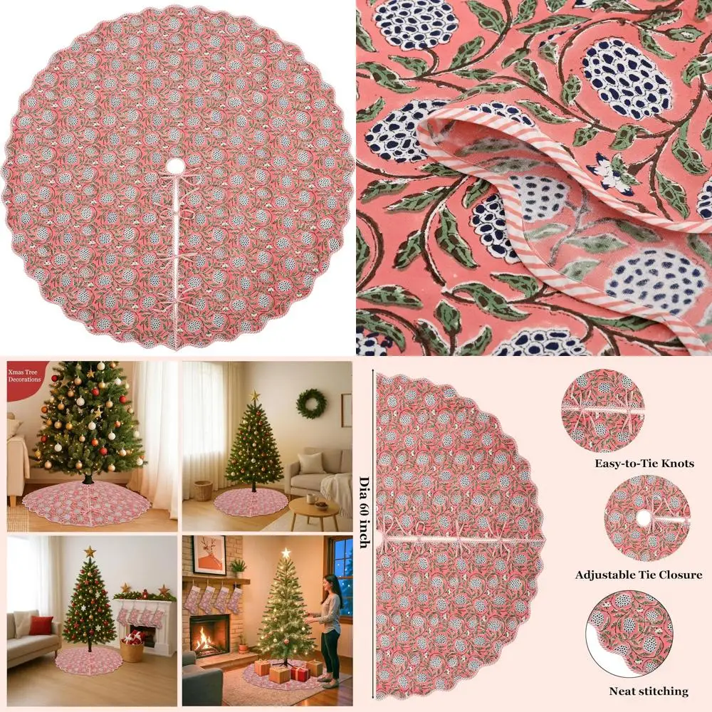 

Розовая юбка «Рождественская елка» с лососем ручной работы — 70-е богемный, деревенский, винтажный праздничный декор для дома или на открытом воздухе