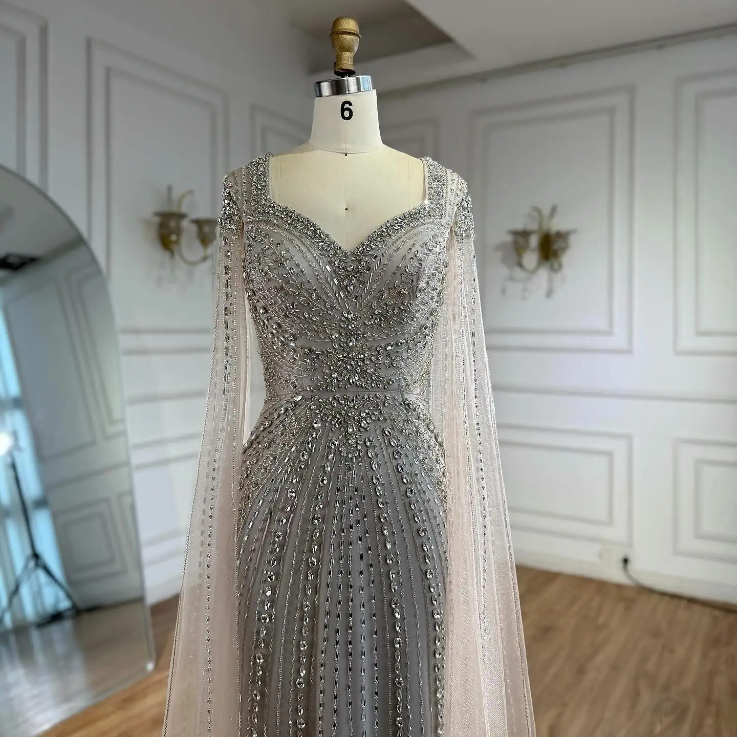 SERENE HILL 2026 Arabic Luxury Beaded Mermaid Cape Sleeves Evening Dress  Beige Women Wedding Party Gown CLA73181 - AliExpress 320