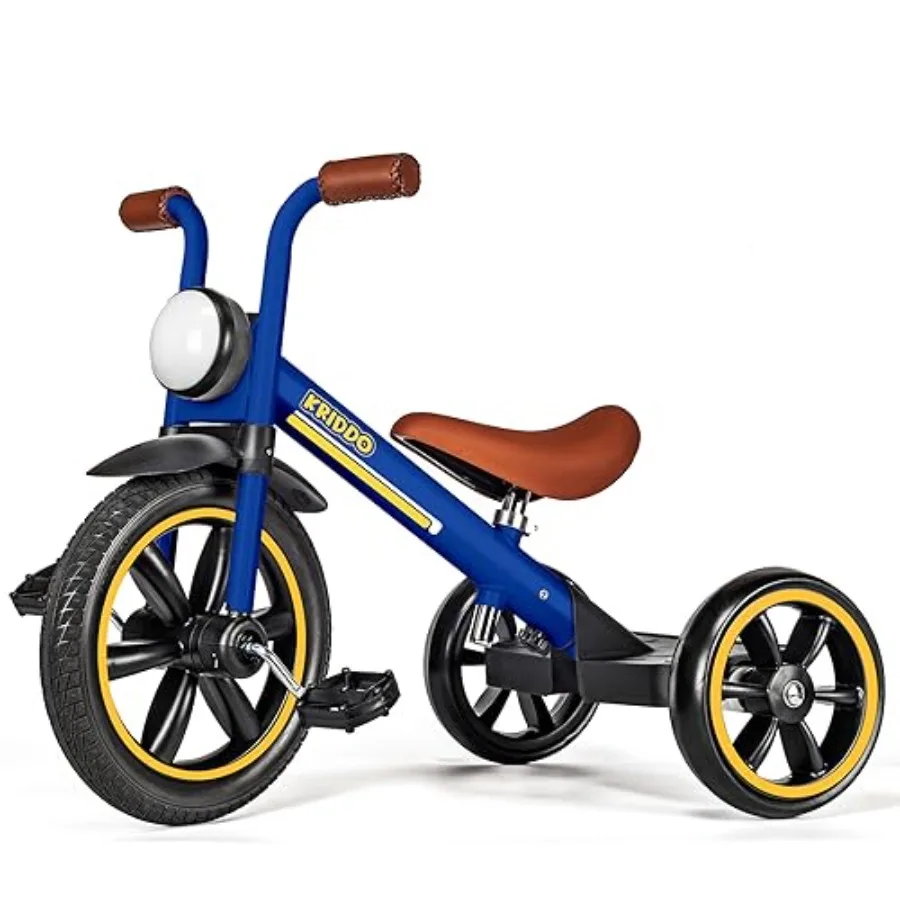 Tricycle à roue sans perforation de 12 pouces pour 2 à 5 ans avec éclairage avant et siège réglable bleu
