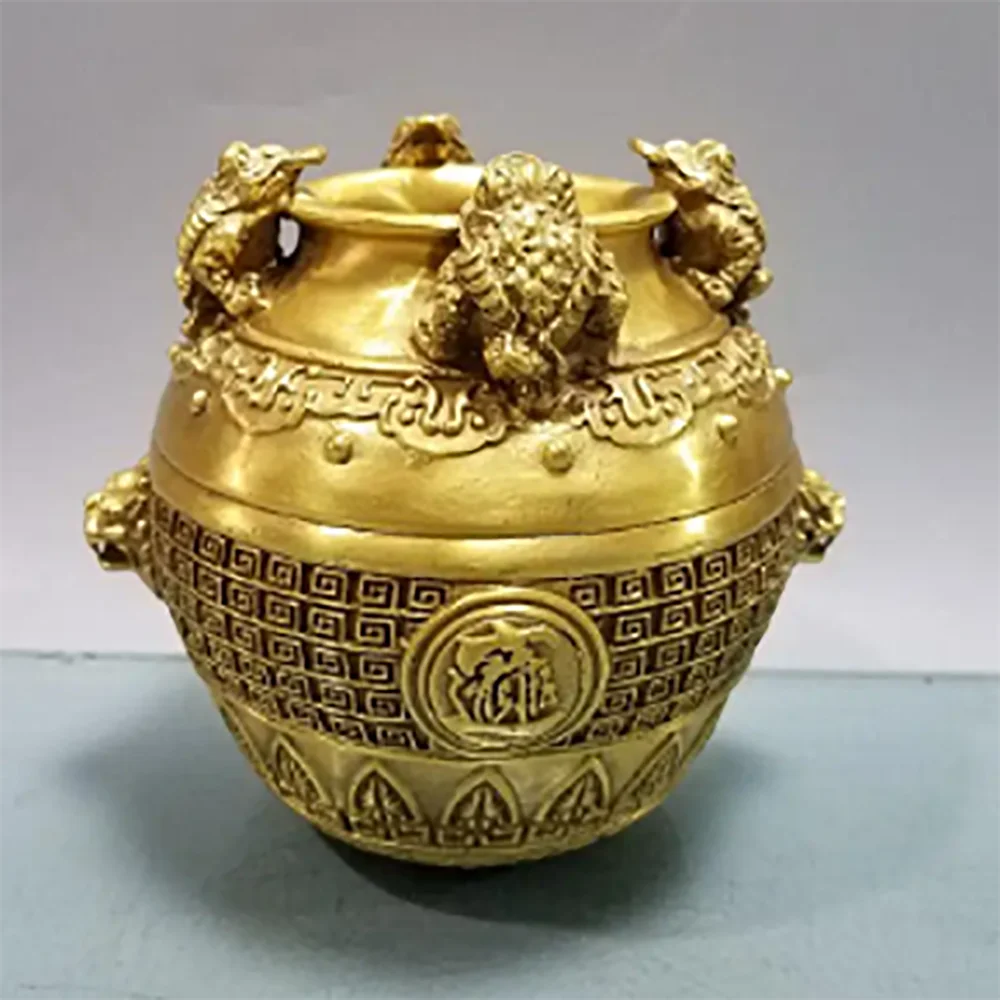 Pure copper gold toad cornucopia ornament Sifang Natai antique coin jar home geomancy office opening