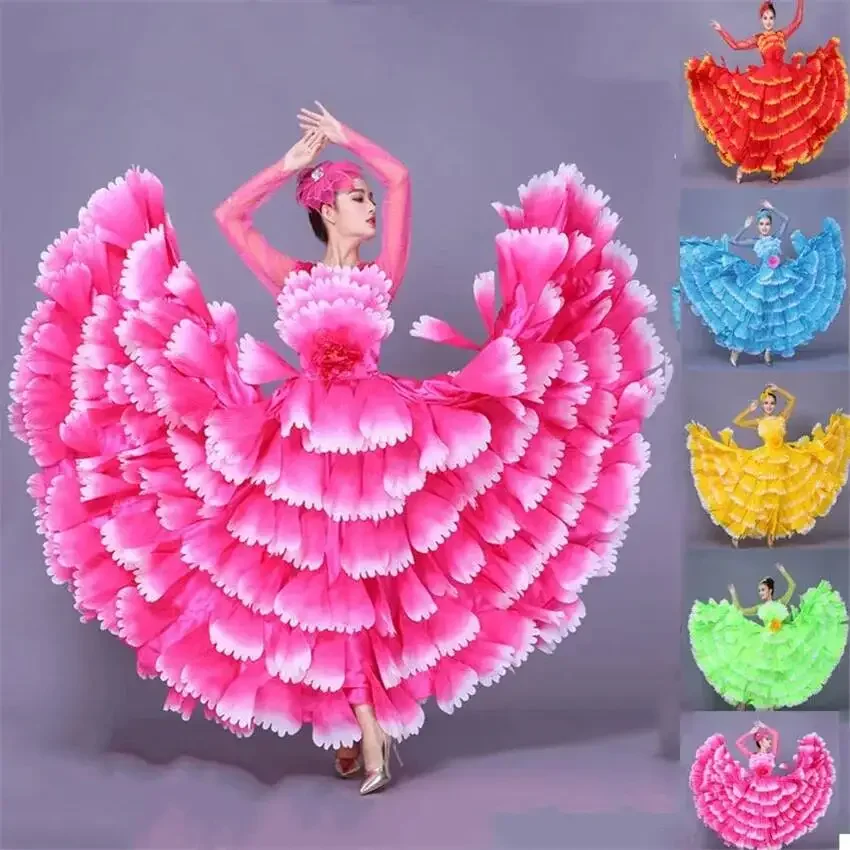 Nuevo Vestido de Flamenco para Mujer, Traje de Danza con Abertura, Estilo Gitano, para Espectáculos de 360/540 Grados, Tallas S-3XL