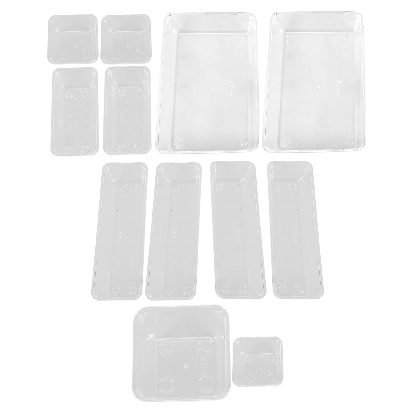 

13 Pcs Plastic Storage Box Set Clear Drawer Organizers Reusable Kitchen Desk Bedroom Organizer Trays
