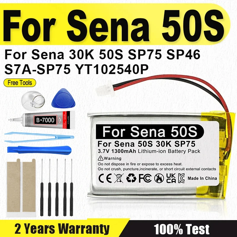 Nueva batería recargable de 3,7 V 1300mAh para Sena 30K 50S, Sena50S SP75 S7A-SP75 auriculares Bluetooth para motocicleta, intercomunicador para casco