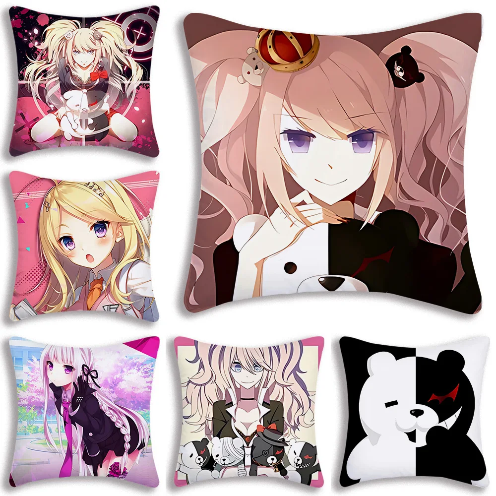 Cartoon Monokuma Danganronpa Pillow Covers Cartoon Sofa Decorative Home Double-sided Printing Short Plush Cute Cushion Cover