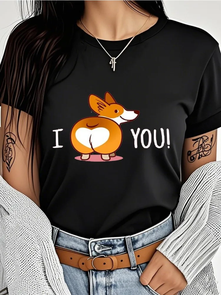 

Cute Dog Face with Me! Text Pattern Short Sleeved Shirt for Women T-shirt for Pet Enthusiasts Soft Daily Casual Shirt