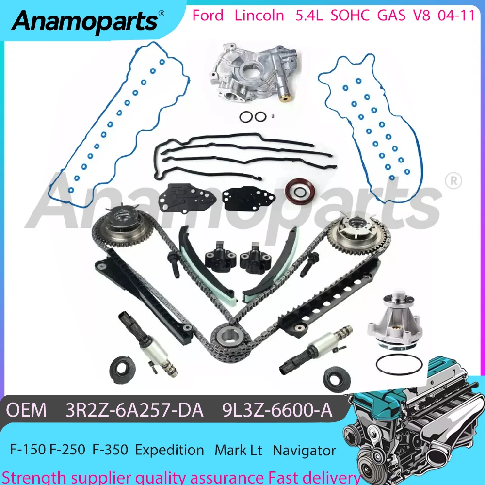 fits for 04-11 Ford 5.4L engine timing chain kit water pump Cam Phaser gasket solenoid valve 5.4T Sohc V8 330Cu 3L3Z-6279-DA