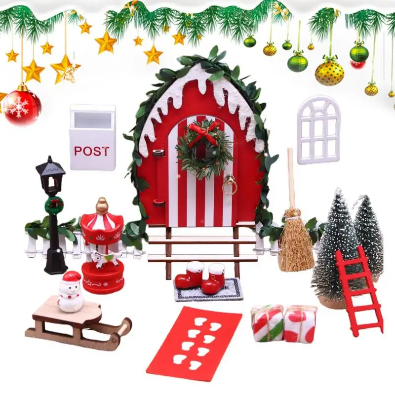 Christmas Doll House Miniatures Pretend Toys Door For Doll House Wooden Simulation Trees Snowman Crafts For Christmas Parties