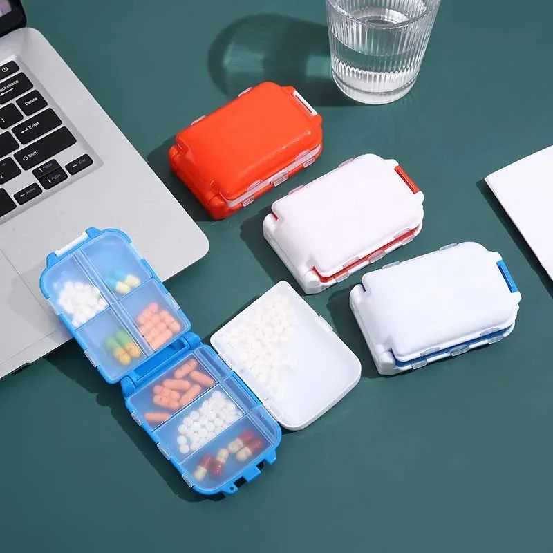 Portable medicine box foldable three-layer 8-grid small medicine box pill packaging storage box