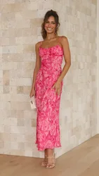 2024 Summer Print Spaghetti Strap Dresses Women Sexy Backless Hollow Out Slim Party Long Dress Fashion Streetwear Lady Vestidos