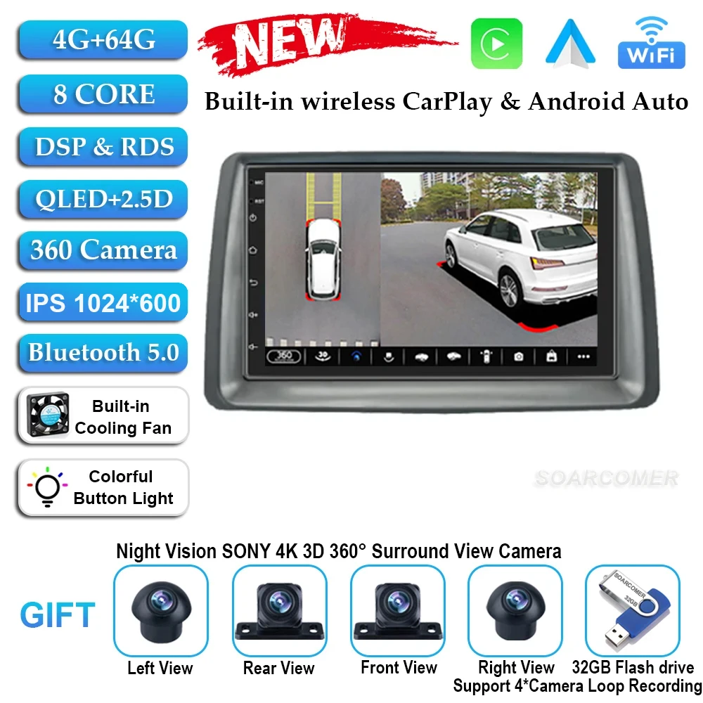 7 "Autoradio Android 14 Voor FIAT Panda 2003 2004 2005 2006 2007 -2012 Stereo Multimedia Speler navigatie Autoradio Carplay Auto