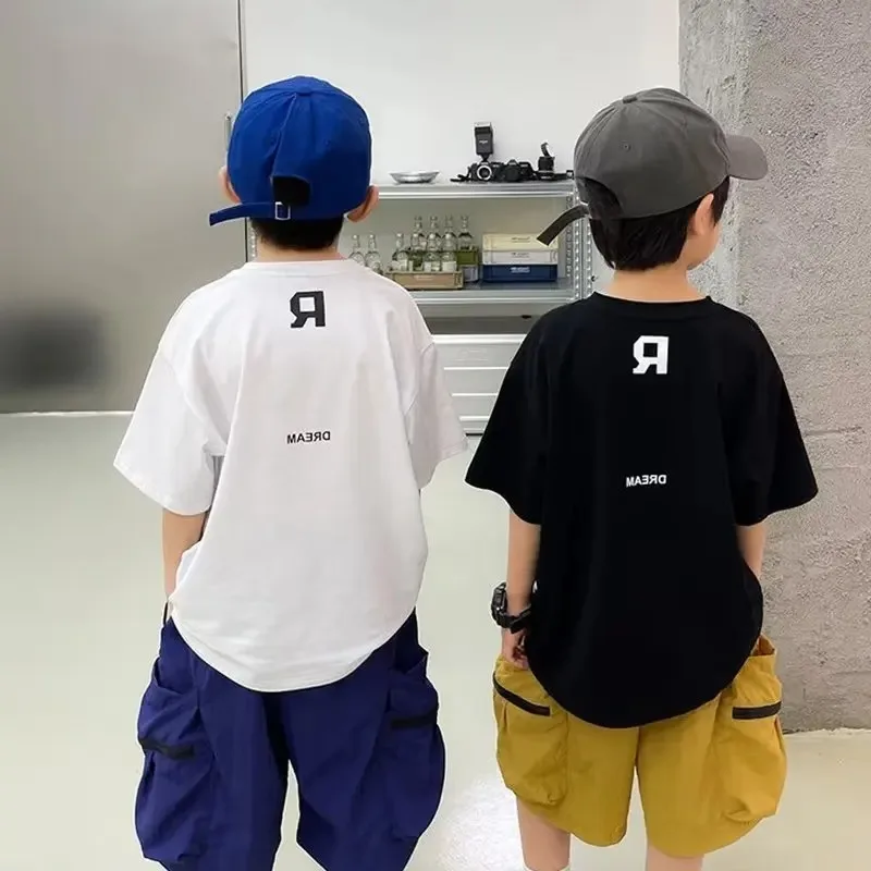 

Boys' Summer New Short Sleeve T-shirt Small Medium Children's Round Neck Top Children's Casual Versatile Short Sleeve Fashion