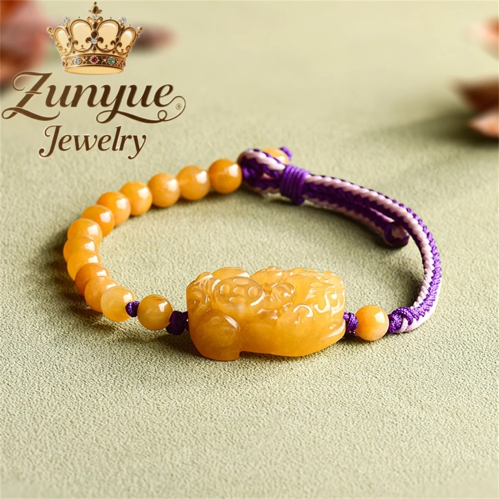 Natural Golden Thread Jade Money Pi Xiu Bracelet Guardian Gobi Jade Yellow Pi Qiu Jade Amulets And Mascots Exquisite Bracelet