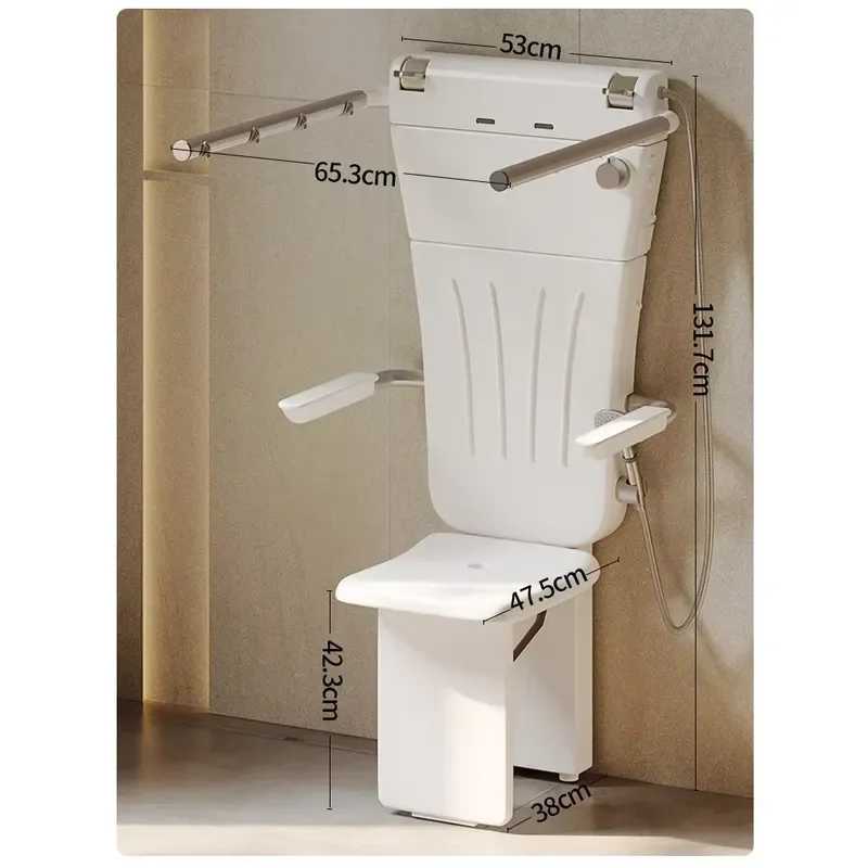 Foldable Shower Chair for Elderly Stainless Steel Frame Plastic Seat Bathroom Safety Stool Non Slip Bath Bench for Seniors