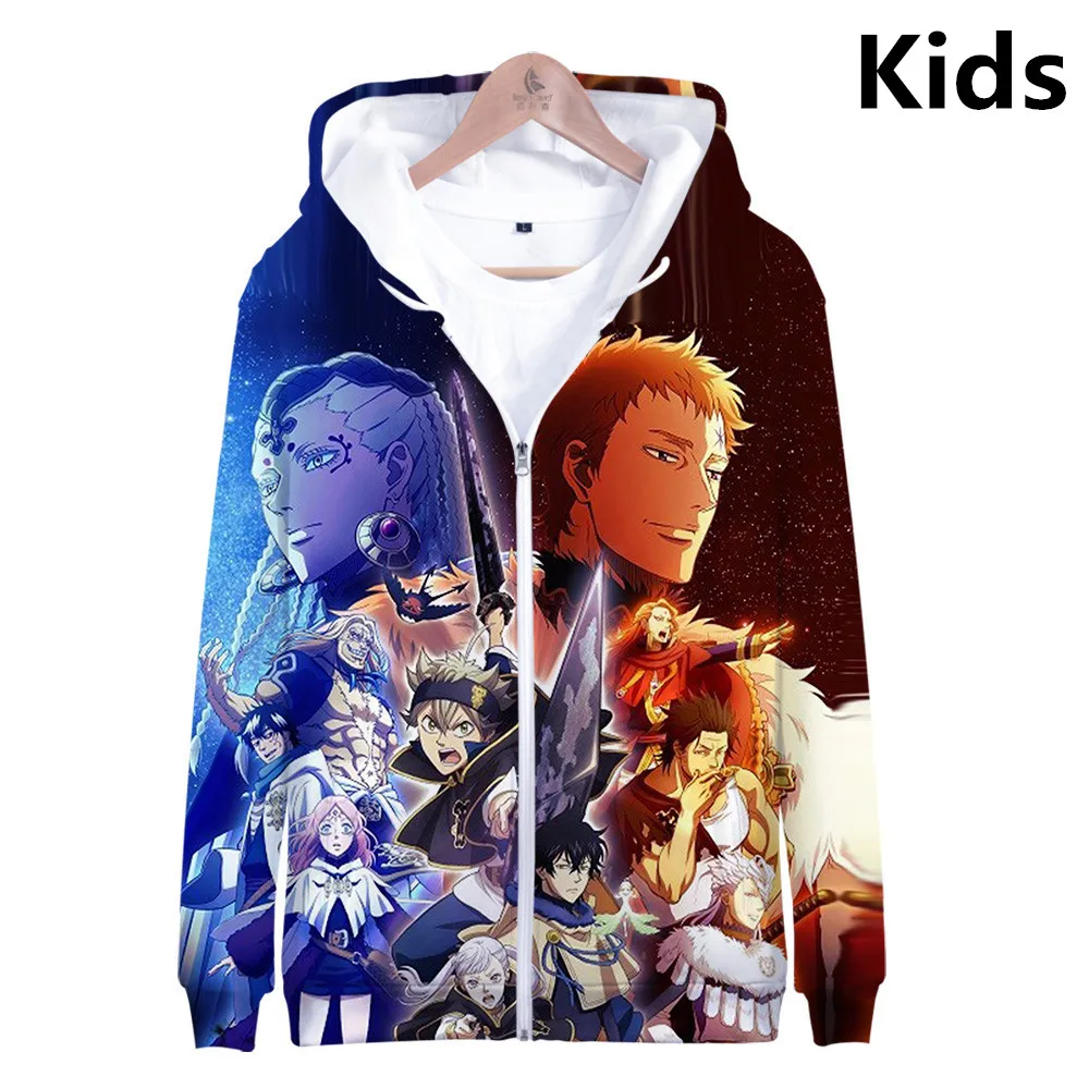 Hot Sale 3 to 14 Years Hoodies Anime Black Clover 3D Printed Hoodie Sweatshirt Boys Girls Hip Hop Jacket zipper Clothes