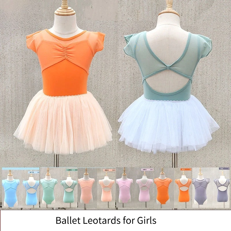 

Ballet Leotard Mesh Flutter Sleeve Open Back Dance Outfit for Ballet Class Performance Open Crotch Gymnastics Bodysuit