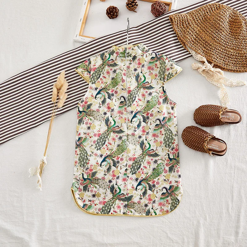 Baby Girls Dresses Summer Floral Baby Girl Dress Children Chinese Traditional Cheongsam Costume For Child Girls Clothing 1-6Y