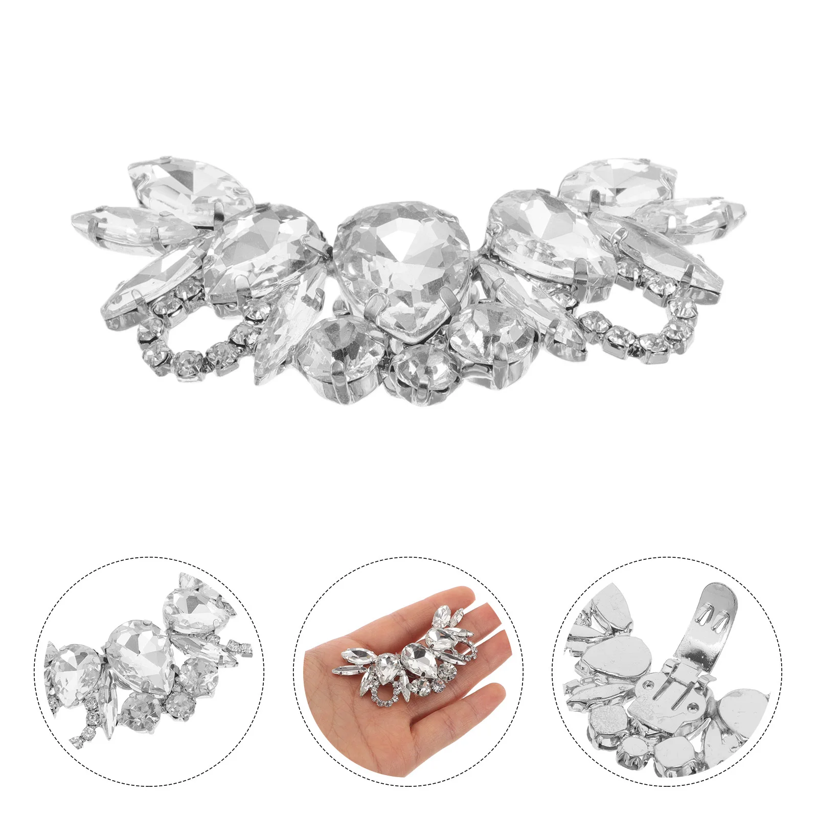 

2 pcs Rhinestone Shoe Clips High Heel Buckles Crystal Decorative Embellishment For Women Wedding Party Sandals Silver Metal Shoe