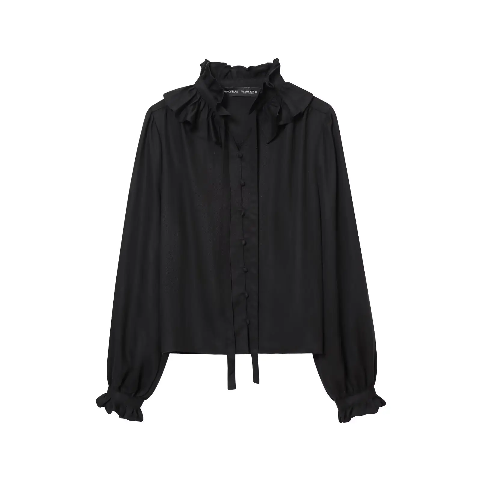 Elegant Gathered Collar Top for Women Fashionable Versatile Polyester Fiber Long Sleeve Breathable Comfortable European Style