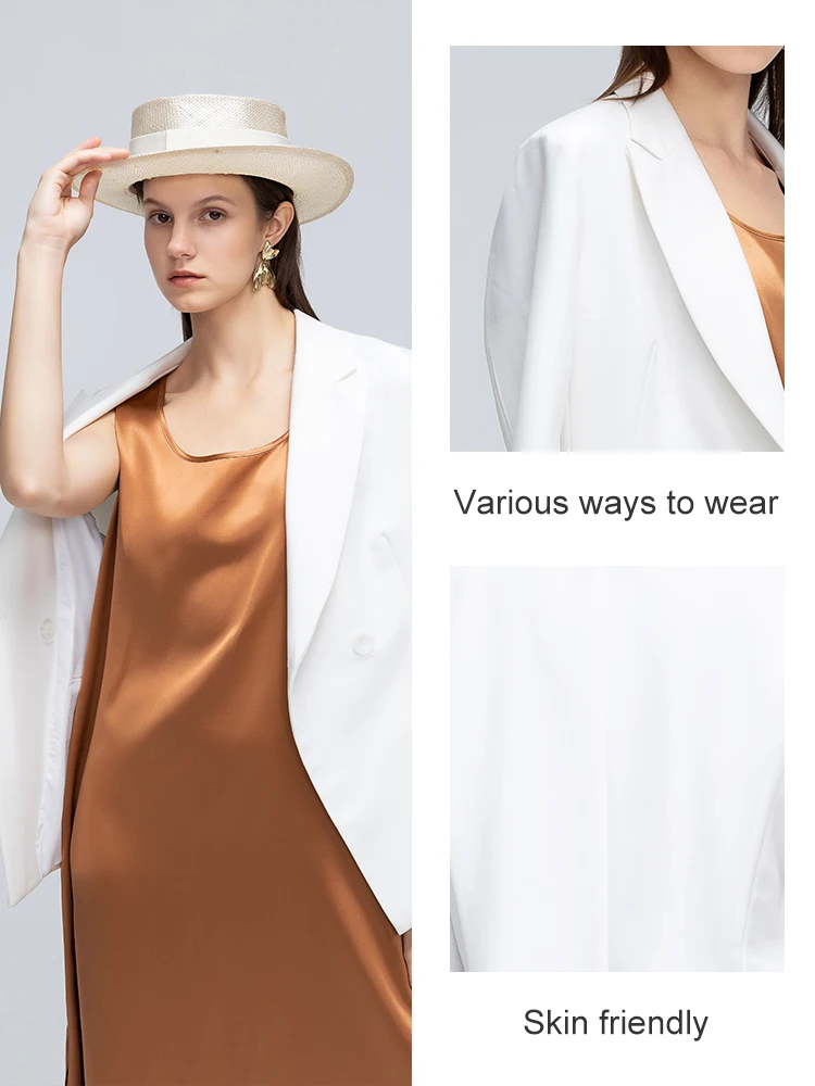 ZEAMOD 2024 Fashion Women simple 40MM plain crepe satin lapel commuter suit women top