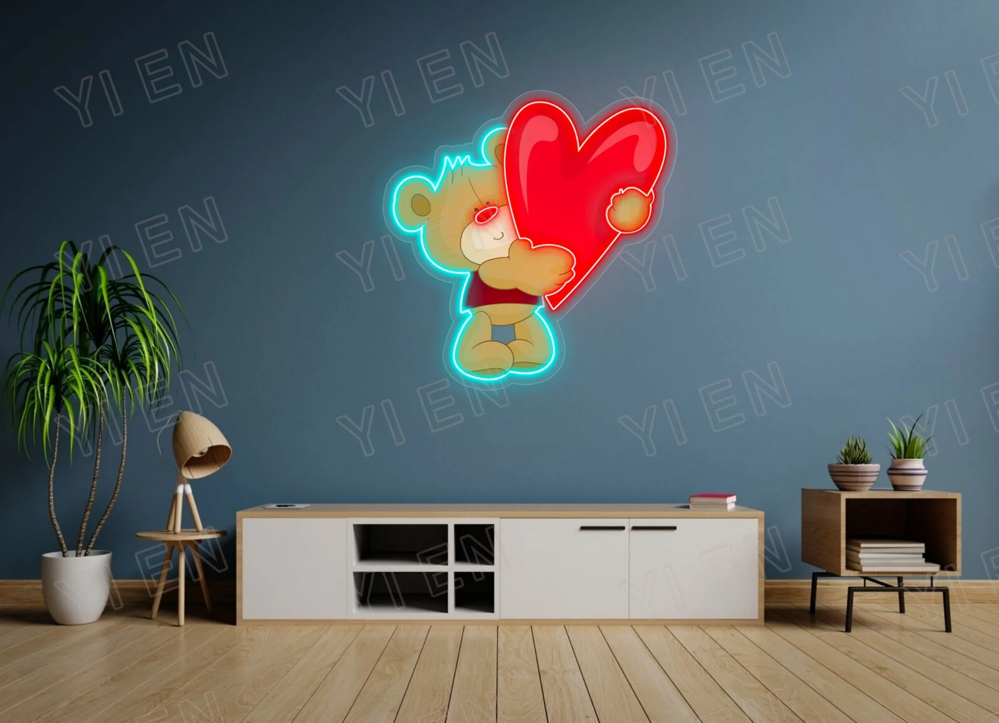 ¡Lindo oso con gran corazón rojo, obra de arte de neón! Letrero artístico de luz LED de oso, decoración de neón Ideal para el hogar, fiesta, negocios, perfecto para Ani