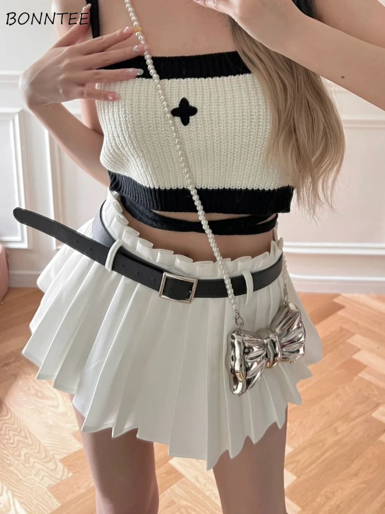 Rokken Vrouwen Eenvoudige All-Match Solide Populaire Plooien Design A-Line Streetwear Mini Classic Europese Stijl Dagelijkse Sexy Gangbare Date