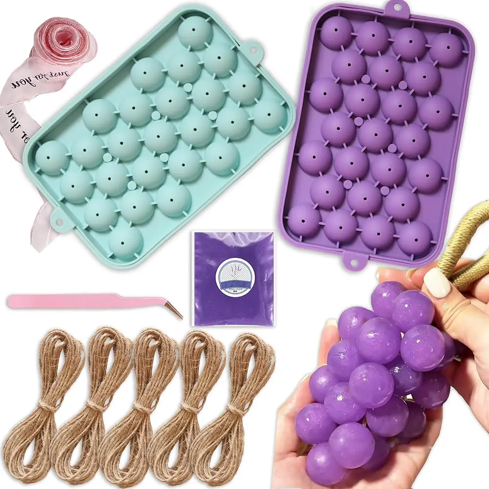 

DIY Soap Making Kit, Silicone Grape Soap Molds Exquisite Soaps Mold for Handmade Craft Set with Jute Rope, Mica Powder, Tools