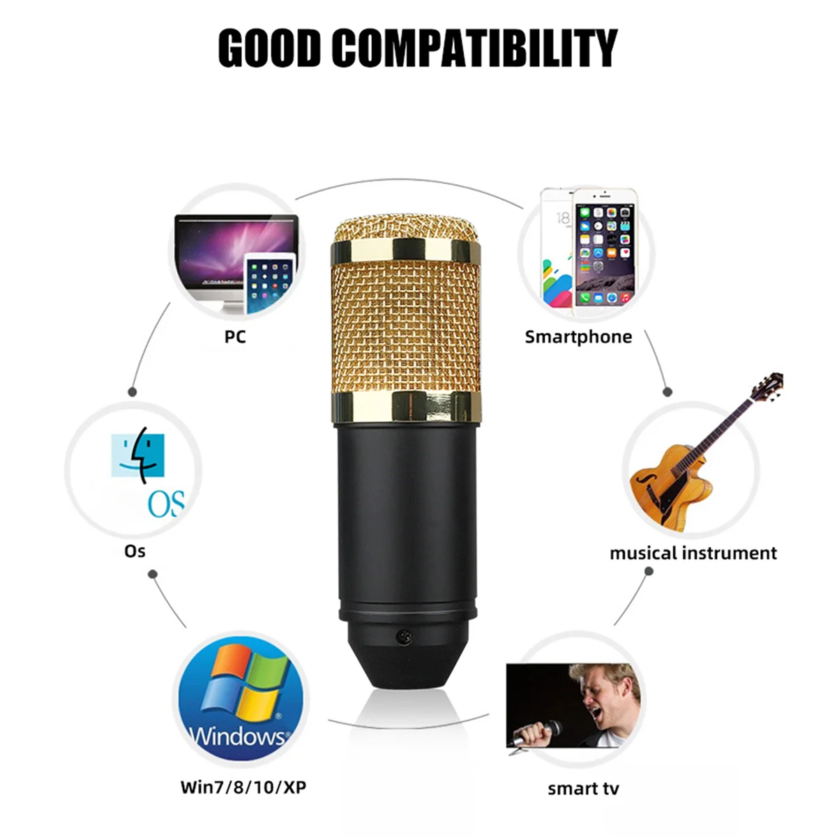 인기 있는 HZM&C 업그레이드된 Bm-800 USB 콘덴서 마이크 Bm800 컴퓨터 녹음용 USB 스튜디오 마이크 가라오케 Pc 골드