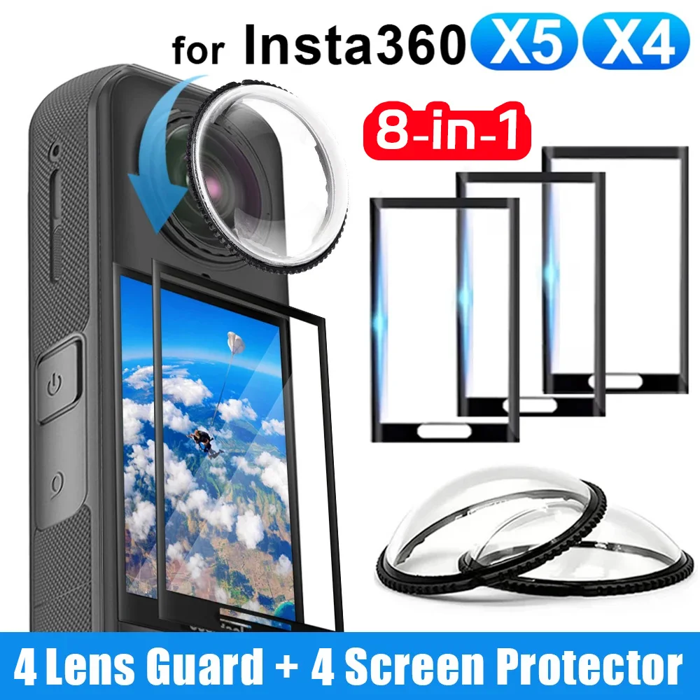8in1 For Insta360 X5 X4 Rotating Lens Guard + Screen Protector Anti-scratch Protective Film for Insta X4 X5 Camera Len Protector