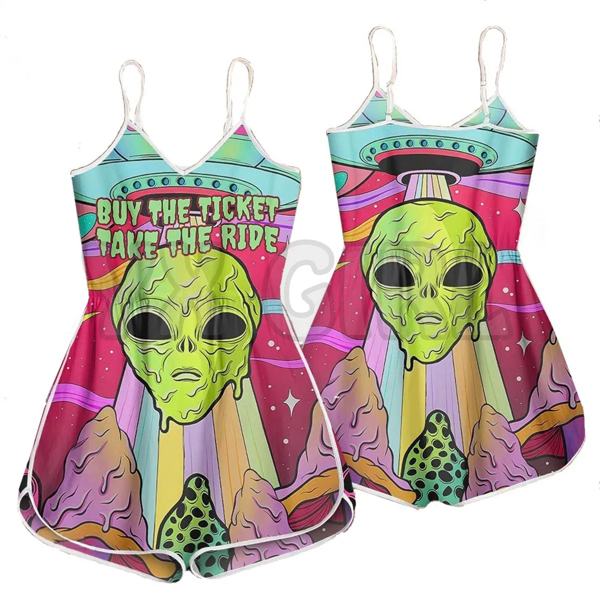 YX GIRL Psychedelic Astronaut 3D Romper Cetak Seluruh Bagian Pakaian Bohemia Wanita Musim Panas