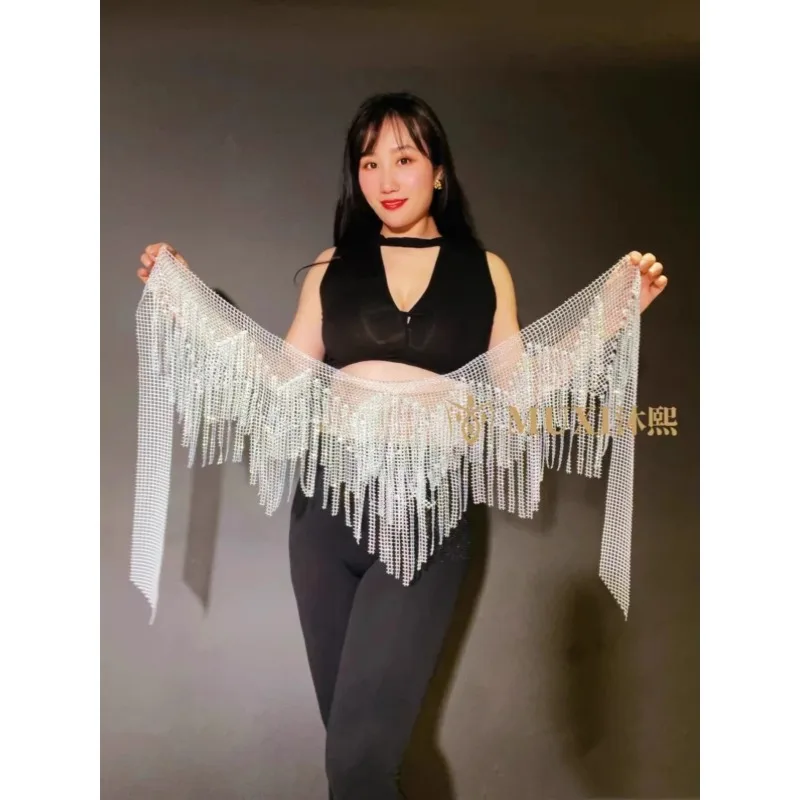 Customized Belly Dance Belt Mesh Diamond Wave Tassel Hip Scarf Starry Series Bright Diamond Skirt Samba Carnival Costumes