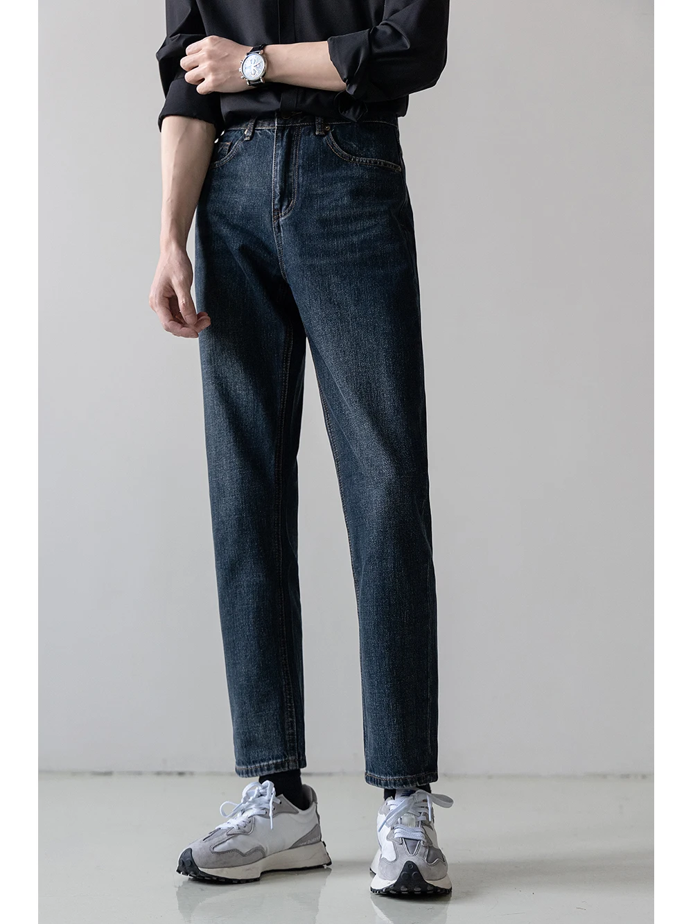 Casual Slim Fit Straight Leg Jeans Men's Spring Autumn New Style Korean Version Light Maturity Trendy mid Waist Cotton Denim
