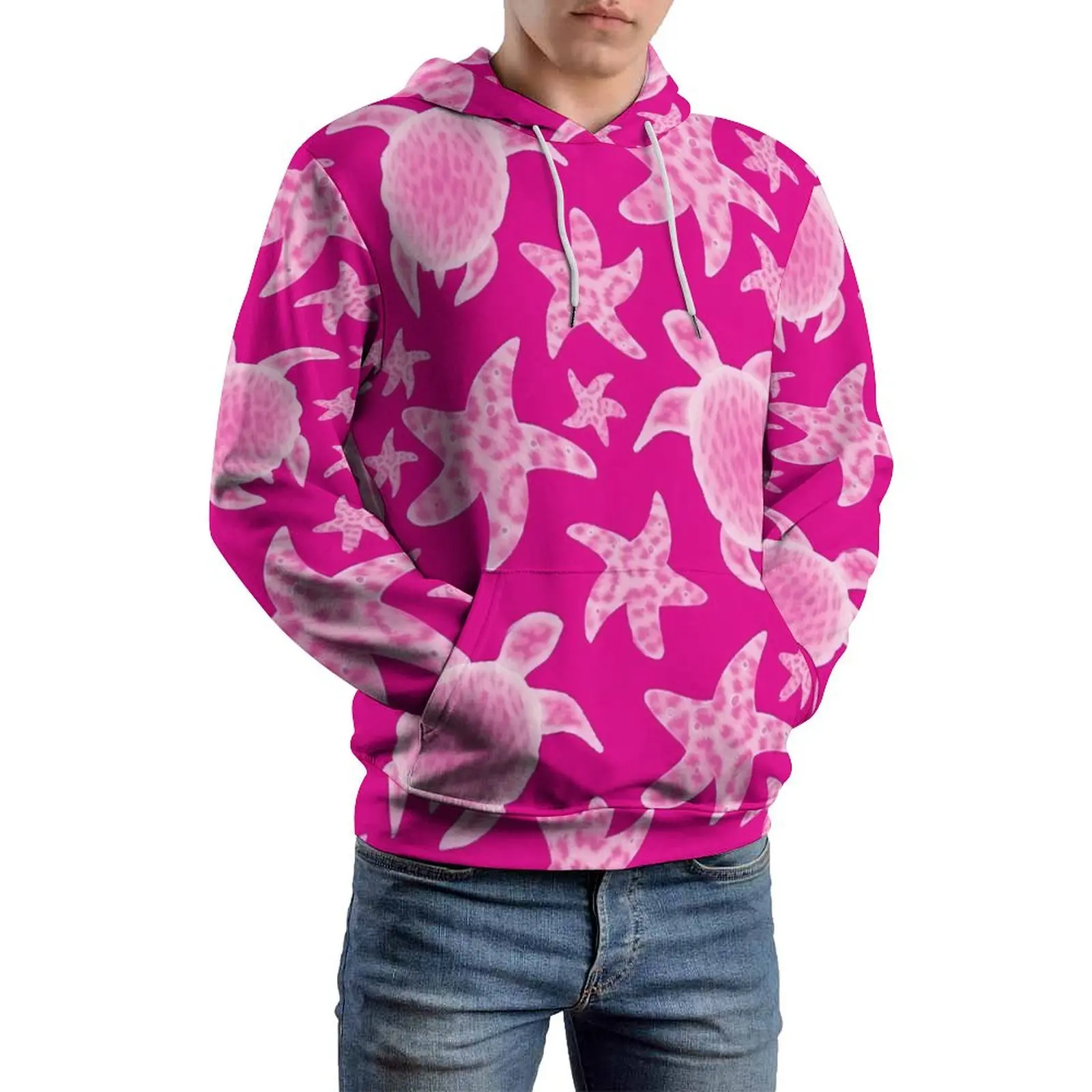 Pink Turtles Loose Hoodies Cute Starfish Korean Fashion Hoodie Unisex Long Sleeve Harajuku Design Sweatshirts Plus Size