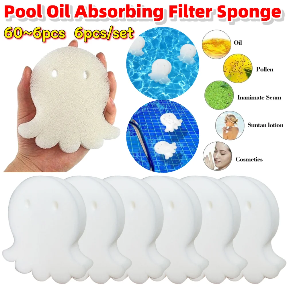 60 ~ 6 uds piscina pulpo filtro absorbente de aceite esponja bañera de hidromasaje acuario pecera estanque herramienta de limpieza de espuma esponja 6 unids/set