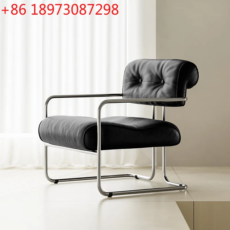 

Французский светлый роскошный кожаный одноместный диван-кресло из нержавеющей стали для спальни, гостиной, креативный обеденный стул со спинкой *********