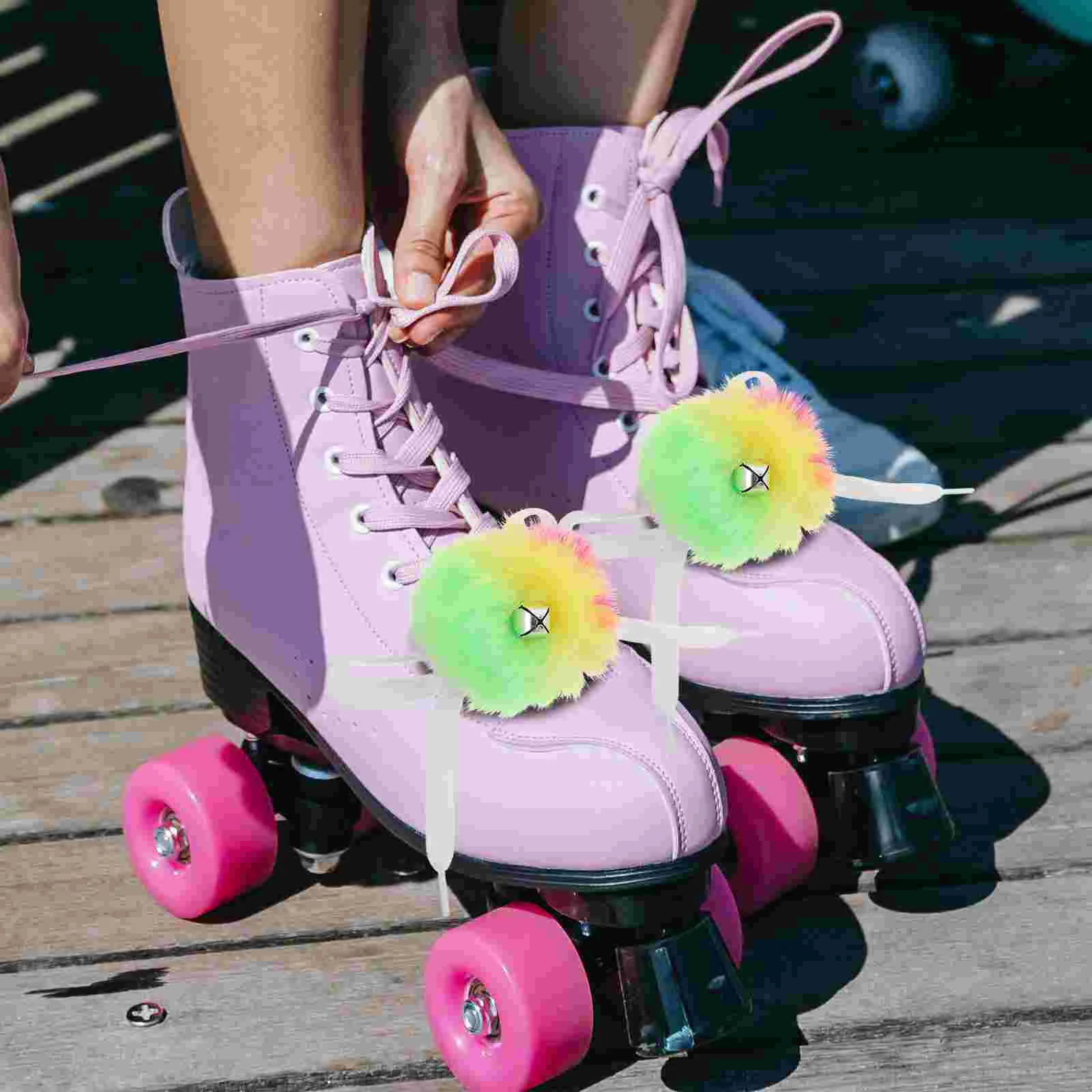 Skate Fur Ball Ice Skates Laces Decorative Accessories Roller Pom Poms for Girls Fluffy Balls Pompom with Bell Women Shoes Kids