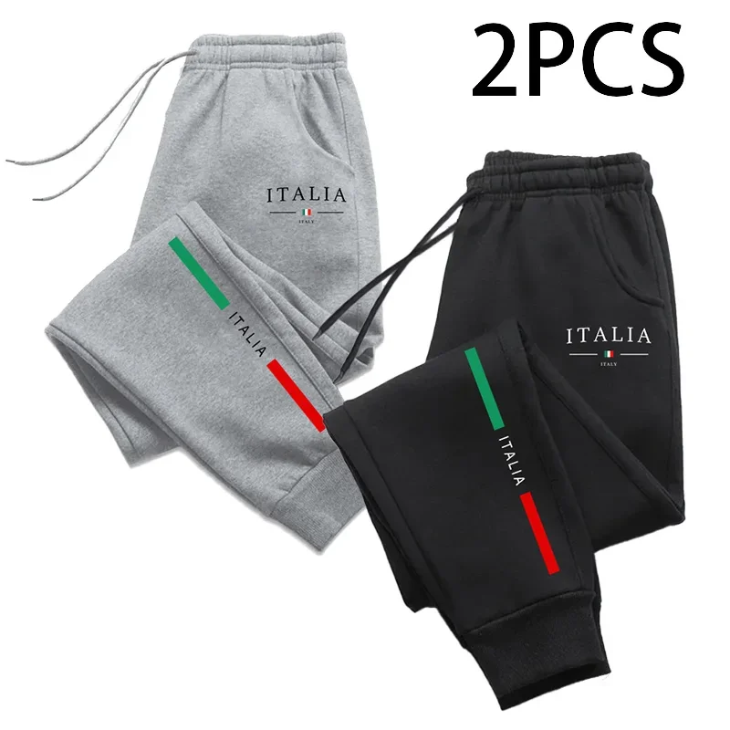 

Спортивные штаны 2 в 1, мужские осенне-зимние повседневные повседневные спортивные брюки для бега, итальянские модные брюки с принтом, удобные брюки для дома и улицы