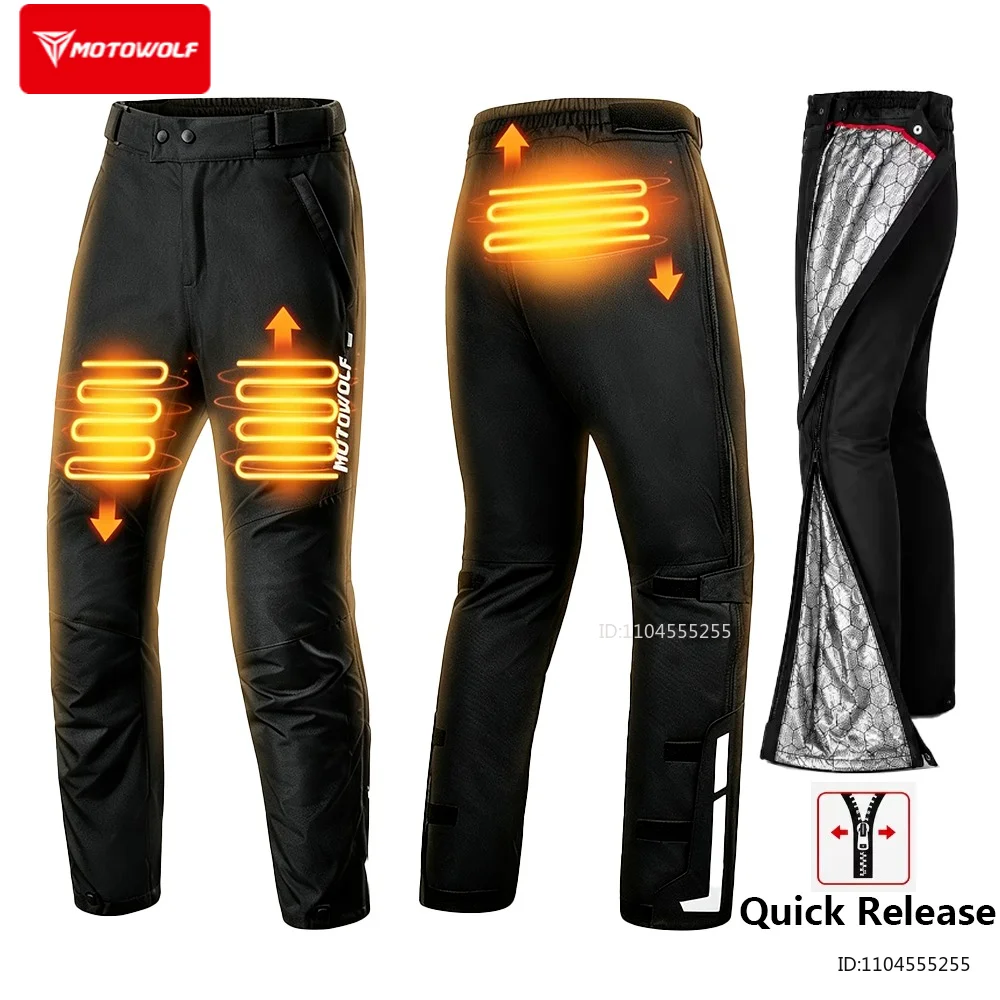 New Heated Pants Winter Motorcycle Quick Release Trousers Warm Biker Overpants Waterproof Windproof Graphene Lining Moto Trouser