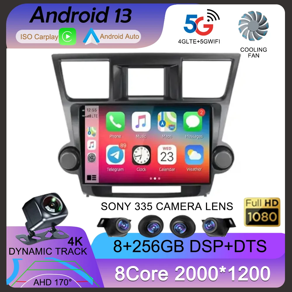 

4G LTE Carplay DSP Android 13 Car Radio for Toyota Highlander 2 XU40 2007 - 2013 Stereo Multimedia Video Player Auto Navigation